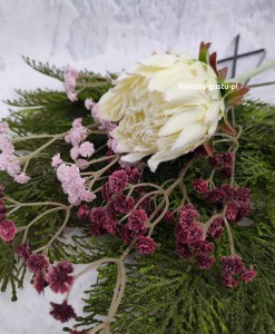 KARCZOCH sztuczny biały PROTEA królewska srebrnik kwiat Prometeusza 64 cm