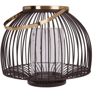 Lampion metalowy brązowy lampion Ø 28 ze złotym uchwytem