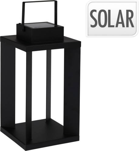 Nowoczesny czarny lampion solarny LED 42 cm – lampa ogrodowa z panelem słonecznym