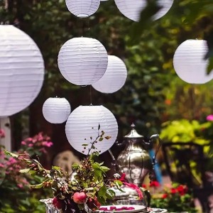 LAMPION solarny wiszący KULA solarna biała Ø 28 cm