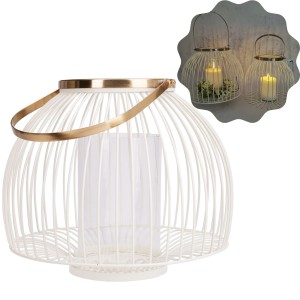 Lampion metalowy biały Ø 28 ze złotym uchwytem