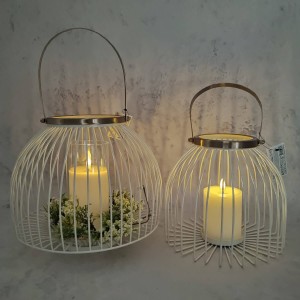 Lampion metalowy biały Ø 28 ze złotym uchwytem