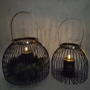 Lampion metalowy brązowy Ø 22 ze złotym uchwytem