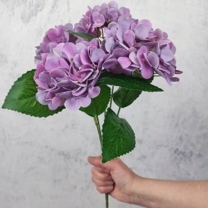 BUKIET 42 cm HORTENSJA fioletowa silikonowa jak żywe 5 kwiatów hortensje