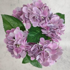 BUKIET 42 cm HORTENSJA fioletowa silikonowa jak żywe 5 kwiatów hortensje