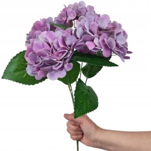 BUKIET 42 cm HORTENSJA fioletowa silikonowa jak żywe 5 kwiatów hortensje