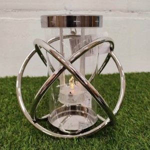 ZNICZ solarny kula metalowy SREBRNY h 23 cm lampion solarny fotowoltaiczny