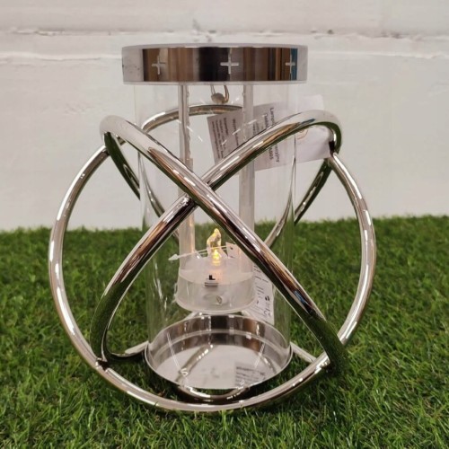 ZNICZ solarny kula metalowy SREBRNY h 23 cm lampion solarny fotowoltaiczny