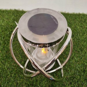 ZNICZ solarny kula metalowy SREBRNY h 23 cm lampion solarny fotowoltaiczny