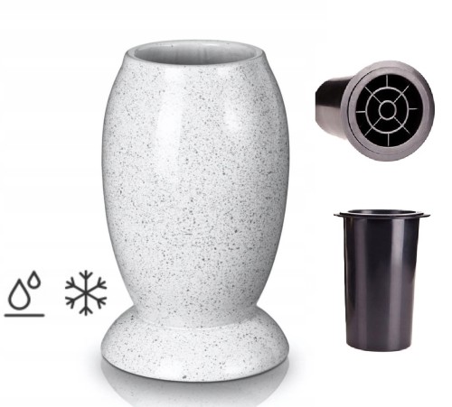 Wazon Ceramiczny na Grób Nagrobny Biały 22 cm + plastikowy wkład do wazonu