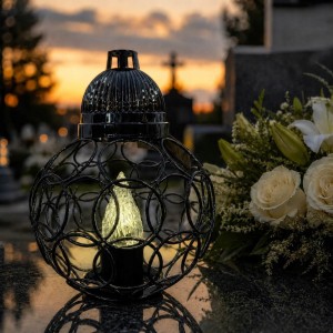 ZNICZ solarny całodobowy kula metalowy GRAFIT h 23 cm znicz fotowoltaiczny
