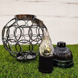 ZNICZ solarny całodobowy kula metalowy GRAFIT h 23 cm znicz fotowoltaiczny