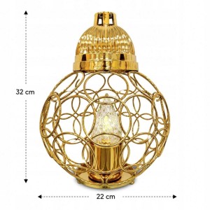 ZNICZ solarny całodobowy kula metalowy ZŁOTY h 23 cm znicz fotowoltaiczny