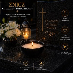 ZNICZ ceramiczny otwarty parafinowy zalewany śr. 19 cm wysoki 7,5 cm