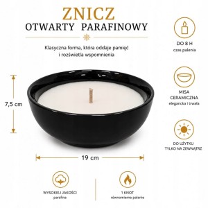 ZNICZ ceramiczny otwarty parafinowy zalewany śr. 19 cm wysoki 7,5 cm