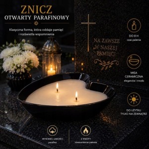 ZNICZ SERCE otwarty ceramiczny parafinowy zalewany 27x 22 cm wysoki 7,5 cm