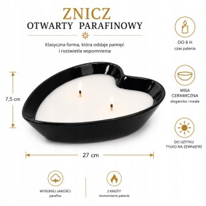 ZNICZ SERCE otwarty ceramiczny parafinowy zalewany 27x 22 cm wysoki 7,5 cm