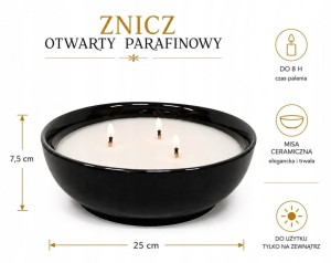 Znicz otwarty ceramiczny parafinowy zalewany średnica 25 cm wysoki 7,5 cm