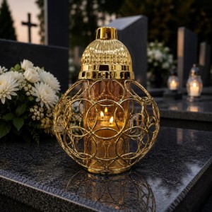 ZNICZ ZŁOTY metalowe koła h 32 cm lampion na cmentarz