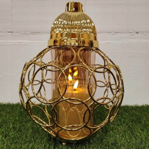 ZNICZ ZŁOTY metalowe koła h 32 cm lampion na cmentarz