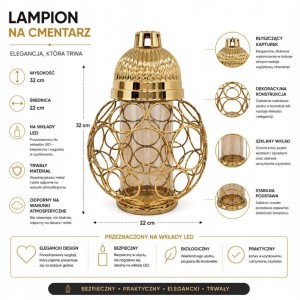 ZNICZ ZŁOTY metalowe koła h 32 cm lampion na cmentarz
