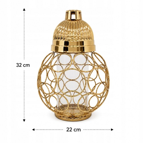 ZNICZ ZŁOTY metalowe koła h 32 cm lampion na cmentarz