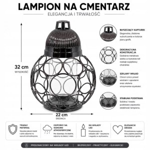 ZNICZ GRAFIT metalowe koła h 32 cm lampion na cmentarz