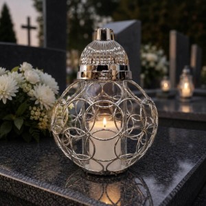 ZNICZ SREBRNY metalowe koła h 32 cm lampion na cmentarz
