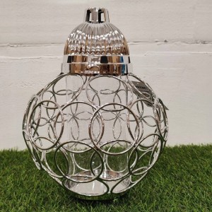 ZNICZ SREBRNY metalowe koła h 32 cm lampion na cmentarz