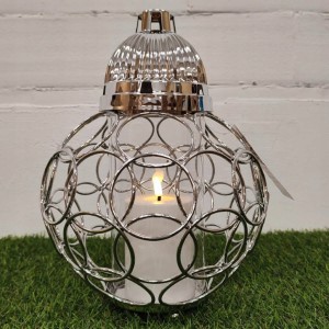 ZNICZ SREBRNY metalowe koła h 32 cm lampion na cmentarz