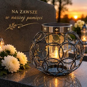 ZNICZ solarny kula metalowy GRAFIT h 23 cm lampion solarny fotowoltaiczny