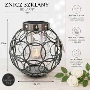 ZNICZ solarny kula metalowy GRAFIT h 23 cm lampion solarny fotowoltaiczny