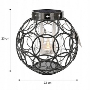 ZNICZ solarny kula metalowy GRAFIT h 23 cm lampion solarny fotowoltaiczny