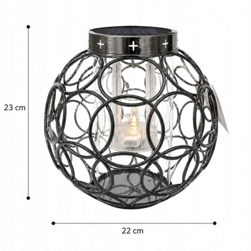 ZNICZ solarny kula metalowy GRAFIT h 23 cm lampion solarny fotowoltaiczny
