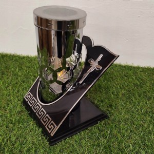 ZNICZ solarny metalowy SREBRNY h 25 cm lampion solarny fotowoltaiczny