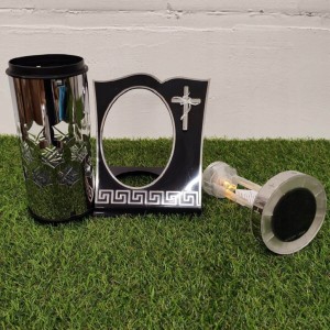 ZNICZ solarny metalowy SREBRNY h 25 cm lampion solarny fotowoltaiczny