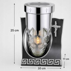 ZNICZ solarny metalowy SREBRNY h 25 cm lampion solarny fotowoltaiczny