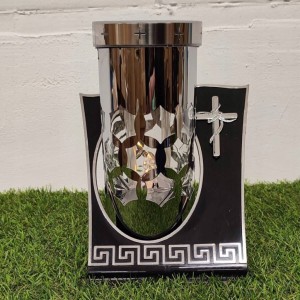 ZNICZ solarny metalowy SREBRNY h 25 cm lampion solarny fotowoltaiczny