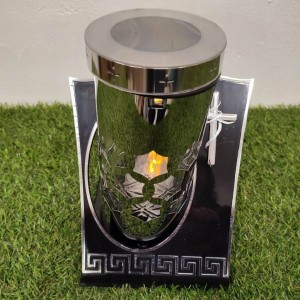 ZNICZ solarny metalowy SREBRNY h 25 cm lampion solarny fotowoltaiczny