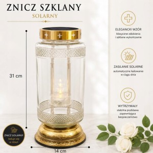ZNICZ solarny h 31 cm lampion solarny fotowoltaiczny złoty duży znicz