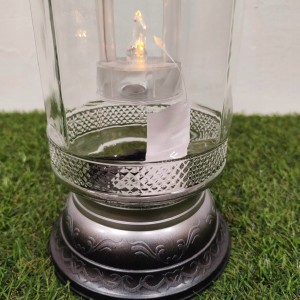 ZNICZ solarny h 31 cm lampion solarny fotowoltaiczny srebrny duży znicz