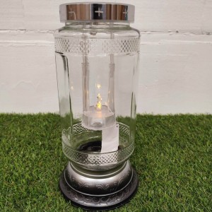 ZNICZ solarny h 31 cm lampion solarny fotowoltaiczny srebrny duży znicz