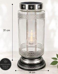 ZNICZ solarny h 31 cm lampion solarny fotowoltaiczny srebrny duży znicz