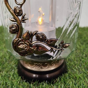 ZNICZ solarny RÓŻA h 25 cm lampion solarny fotowoltaiczny złoty