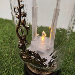 ZNICZ solarny RÓŻA h 25 cm lampion solarny fotowoltaiczny złoty