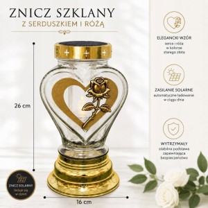 ZNICZ solarny SERCE i róża h 26 cm lampion solarny fotowoltaiczny