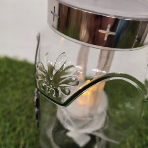 ZNICZ solarny RÓŻA SREBRNY h 23 cm lampion solarny fotowoltaiczny