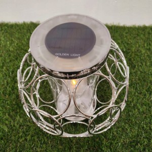 ZNICZ solarny całodobowy kula metalowy SREBRNY h 23 cm znicz fotowoltaiczny
