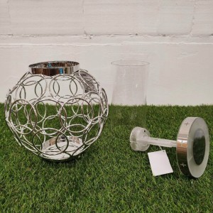 ZNICZ solarny całodobowy kula metalowy SREBRNY h 23 cm znicz fotowoltaiczny