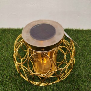 ZNICZ solarny kula metalowy ZŁOTY h 23 cm znicz fotowoltaiczny całodobowy